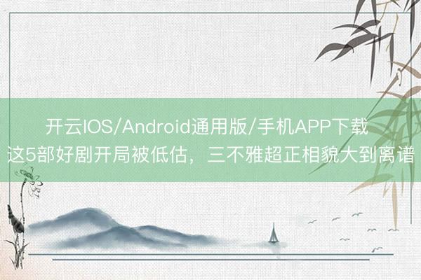 开云IOS/Android通用版/手机APP下载 这5部好剧开局被低估，三不雅超正相貌大到离谱